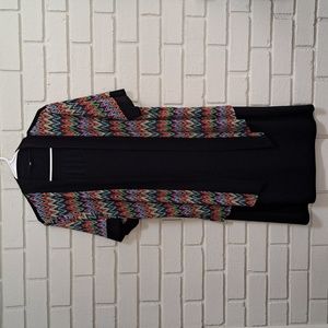 Blu Sage Black W/Built-In Multicolor Open Jacket Midi Dress. Size 18W NWOT